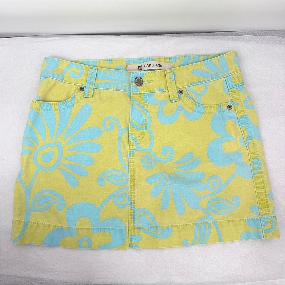Gap Jeans Y2K Mini Skirt Floral Print Canvas Mini Boho 80s 90s Retro Size 4